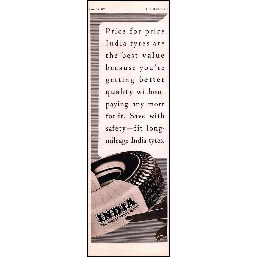 1953 India The Finest Tyres Made Tire Vintage Print Ad Wall Art Decor